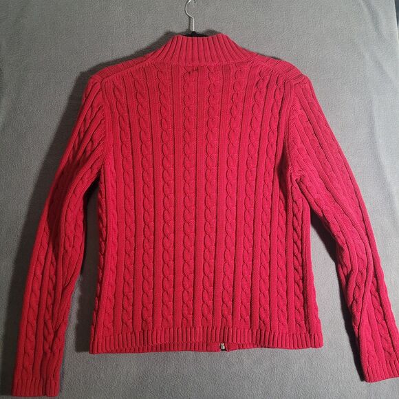 L.L. Bean Red Cable-Knit Zip-Up Sweater Women's Small - Picture 4 of 4